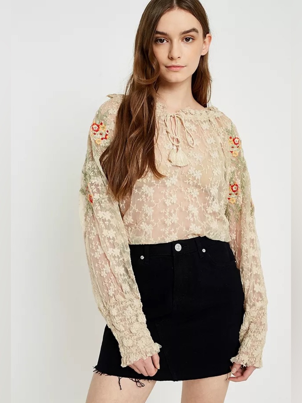 Free People Jubilee Floral Embroidered Sheer Top Sz XS - Picture 6 of 13